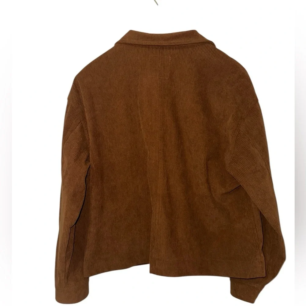 Avec Les Filles Brown Corduroy Cropped Jacket Button Front Size Large - Picture 3 of 5
